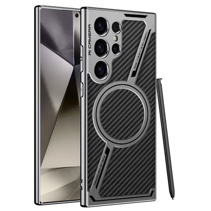 Capa de celular de couro liso com revestimento de luxo para Samsung Galaxy S25 S24 S23 Ultra Magsafe, capa protetora magnética com carregamento sem fio