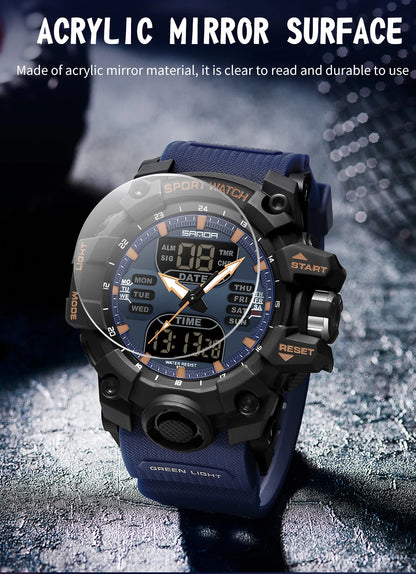 SANDA Relógio Eletrônico Masculino Estilo G Luxo Esportes ao Ar Livre LED Analógico Digital Cronógrafo Militar Display Duplo 50M À Prova D'Água
