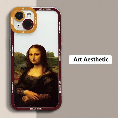 Capa de celular transparente David Mona Lisa com estética da Great Art para iPhone 16, 15, 14, 13, 12, 11 Pro Max, 16E Mini XS X SE2, 7, 8 Plus