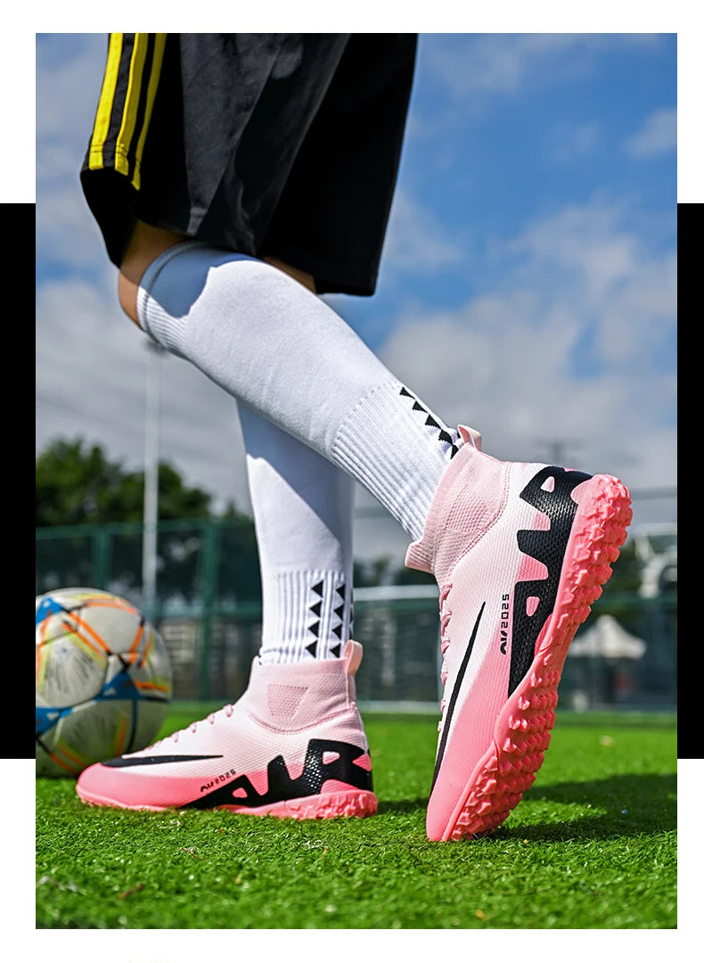 Novos calçados de futebol masculinos para atividades ao ar livre, antiderrapantes, chuteiras profissionais de futebol, cano alto, calçados de treinamento, envio direto, grama, mais vendidos
