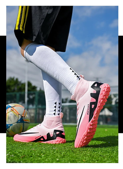Novos calçados de futebol masculinos para atividades ao ar livre, antiderrapantes, chuteiras profissionais de futebol, cano alto, calçados de treinamento, envio direto, grama, mais vendidos
