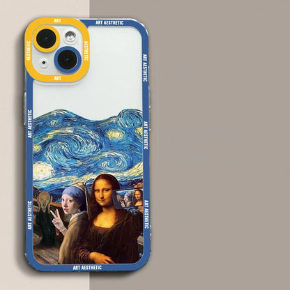 Capa de celular transparente David Mona Lisa com estética da Great Art para iPhone 16, 15, 14, 13, 12, 11 Pro Max, 16E Mini XS X SE2, 7, 8 Plus