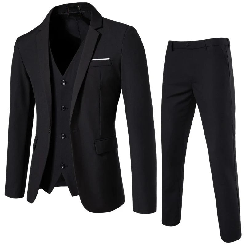 Ternos masculinos elegantes, 3 peças, 2 conjuntos de blazers, jaquetas, coletes, calças, luxo, clássico, 2025, casacos formais, trajes coreanos