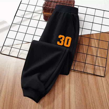 Calça de moletom infantil de basquete com número para meninos, primavera/outono, calças compridas esportivas para corrida