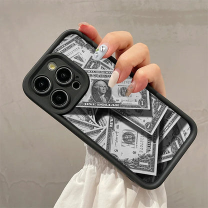 Capa de silicone com cobertura total em formato de notas de dólar preto para iPhone 16 15 14 13 12 11 ProMax XSMax XR 7 8 Plus à prova de choque