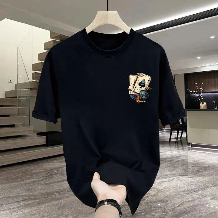 Camisa masculina de manga curta estampada em algodão, nova moda 2025, casual, gola redonda, 100% algodão