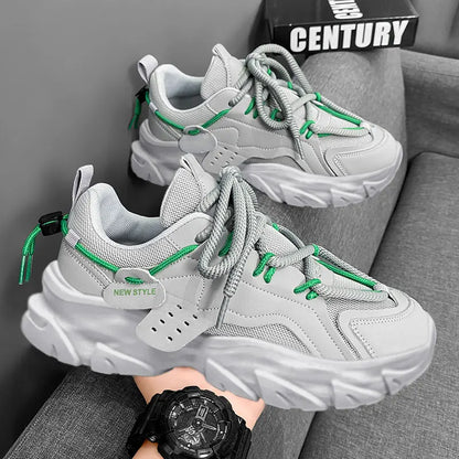 Tênis masculino casual respirável com sola grossa para corrida ao ar livre Four Seasons, novo tênis masculino com sola macia e confortável