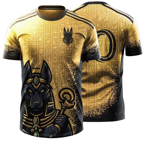 Novo kit de design de kit de futebol egípcio Anubis impresso em 3D para o verão de 2024, edição comemorativa especial