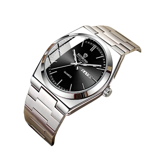 Relógio masculino UTHAI de luxo, leve, de aço inoxidável, com calendário duplo, à prova d'água, para negócios, lazer, moda, relógio de quartzo