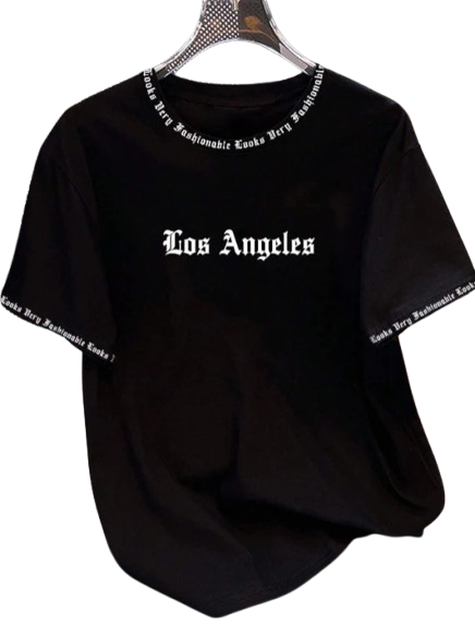 2025 Camiseta Los Angeles LA Gola Redonda Manga Curta Casual Solta Camiseta de Algodão Cor Sólida Casaco Base Estilo Americano