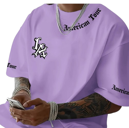 Camiseta esportiva casual com estampa de letras LA, manga curta, unissex, casual, uso diário, camiseta masculina