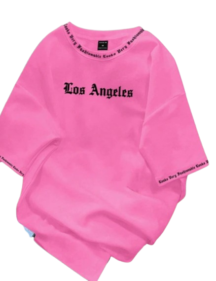 2025 Camiseta Los Angeles LA Gola Redonda Manga Curta Casual Solta Camiseta de Algodão Cor Sólida Casaco Base Estilo Americano