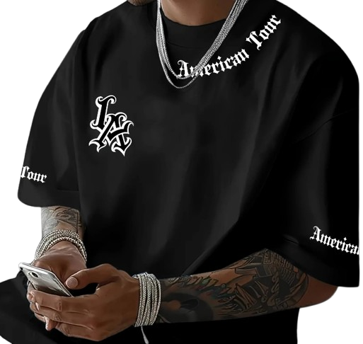 Camiseta esportiva casual com estampa de letras LA, manga curta, unissex, casual, uso diário, camiseta masculina